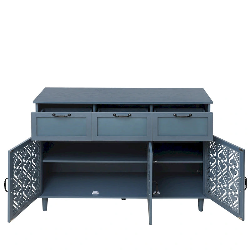 Retro Style 47.24 Horizontal Dresser with 3 Drawer and 3 Door, Carved Panel for Bedroom, Living Room