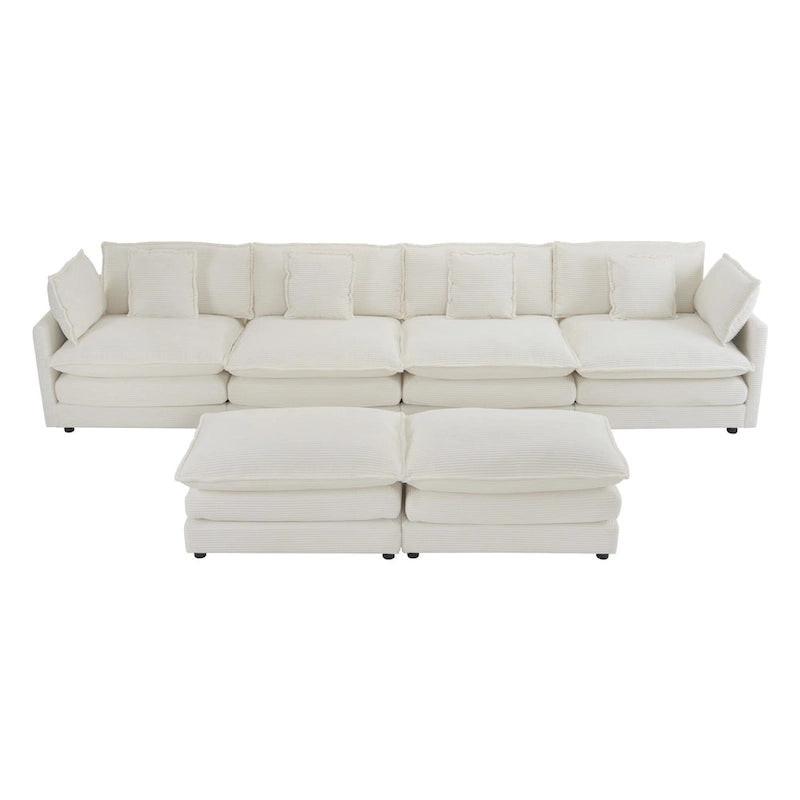 6-Piece 149.6 Corduroy Upholstered U-Shaped Modular Sectional Sofa with Side Storage Pockets