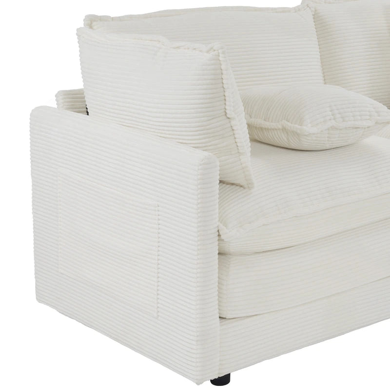 6-Piece 149.6 Corduroy Upholstered U-Shaped Modular Sectional Sofa with Side Storage Pockets