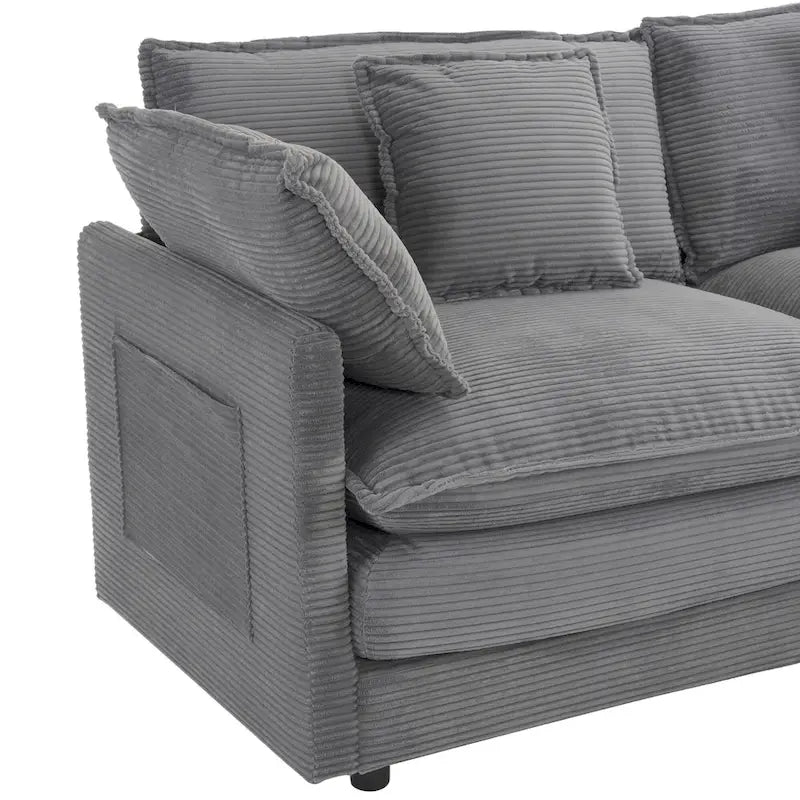 6-Piece 149.6 Corduroy Upholstered U-Shaped Modular Sectional Sofa with Side Storage Pockets