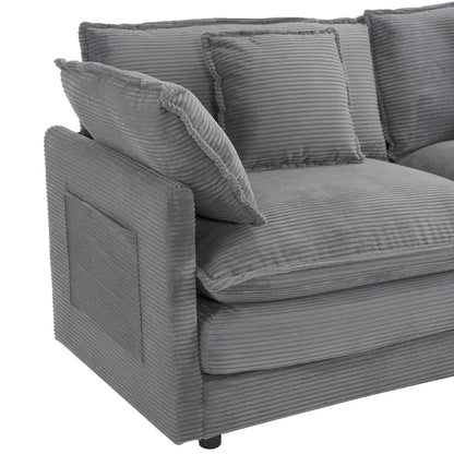 6-Piece 149.6 Corduroy Upholstered U-Shaped Modular Sectional Sofa with Side Storage Pockets