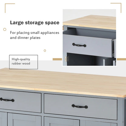 Essential MDF Kitchen Island Cart with Solid Wood Top, Locking Wheels, and Spice Rack