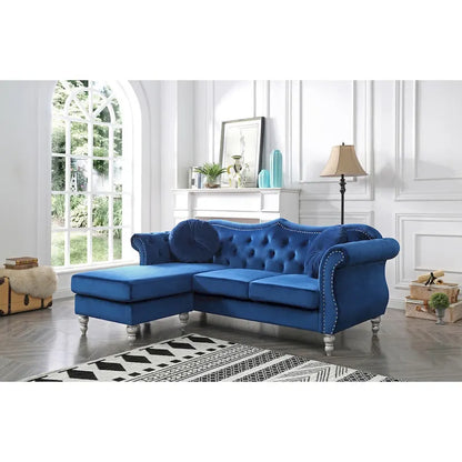 Hollywood 81 in. Velvet Chesterfield Sectional Sofa with 2-Throw Pillow - 81L x 35W x 34H
