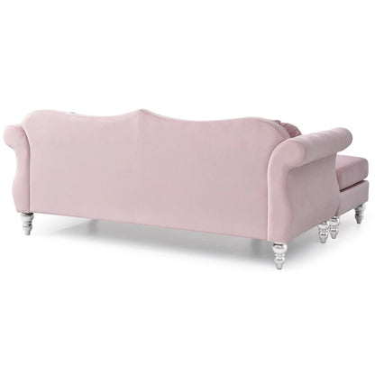Hollywood 81 in. Velvet Chesterfield Sectional Sofa with 2-Throw Pillow - 81L x 35W x 34H