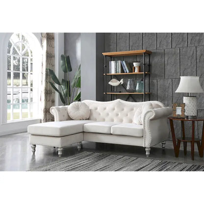 Hollywood 81 in. Velvet Chesterfield Sectional Sofa with 2-Throw Pillow - 81L x 35W x 34H