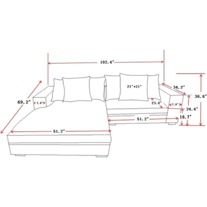 Us Pride Furniture Payan 102.4 Wide Corduroy L-Shape Sectional Sofa
