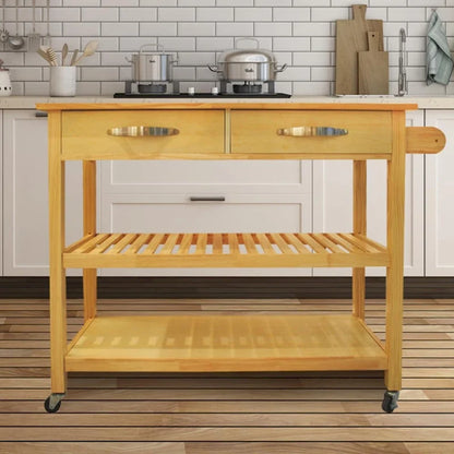 45 Kitchen Island Cart with Wheels, 2 Drawers & Open Storage Shelves - 45 x 17 x 35 inches