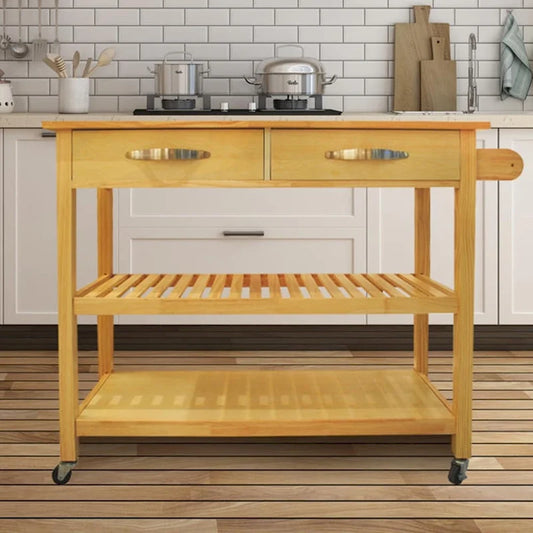 45 Kitchen Island Cart with Wheels, 2 Drawers & Open Storage Shelves - 45 x 17 x 35 inches