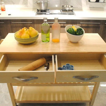 45 Kitchen Island Cart with Wheels, 2 Drawers & Open Storage Shelves - 45 x 17 x 35 inches