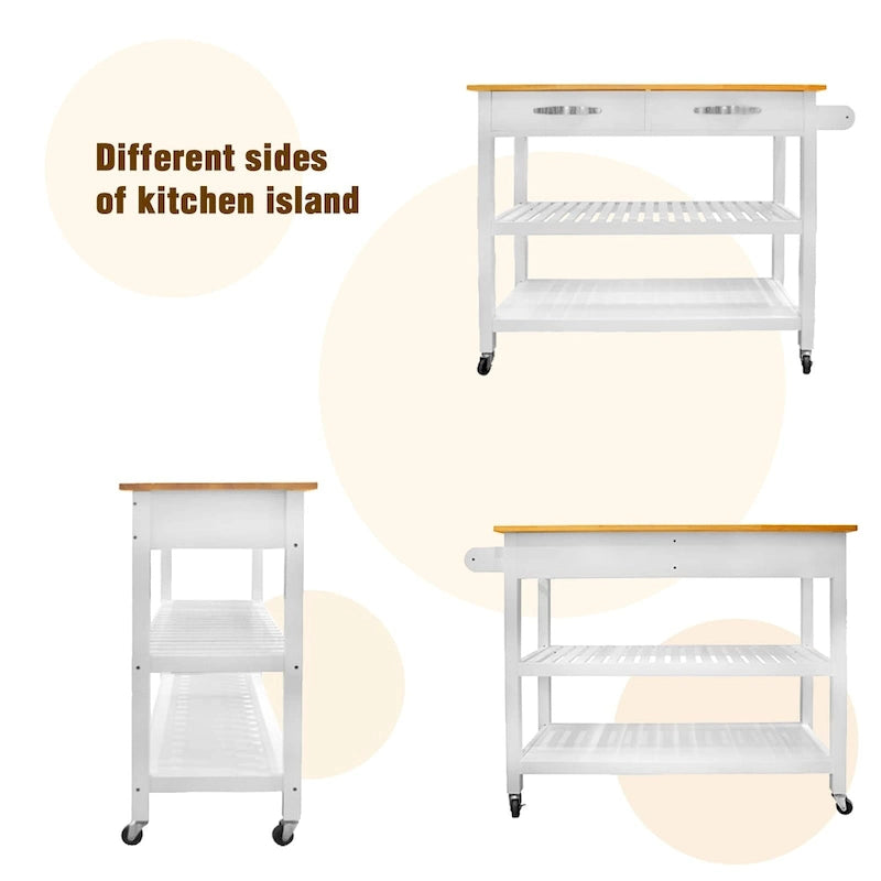 45 Kitchen Island Cart with Wheels, 2 Drawers & Open Storage Shelves - 45 x 17 x 35 inches