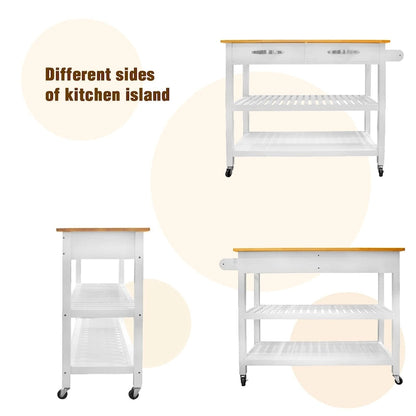 45 Kitchen Island Cart with Wheels, 2 Drawers & Open Storage Shelves - 45 x 17 x 35 inches