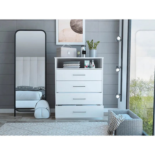 TUHOME Continental Dresser with 4 Drawers and Metal Hardware