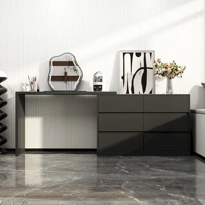 Timechee Home Rotating Dresser and Desk 6 Drawer Dresser Vanity Makeup