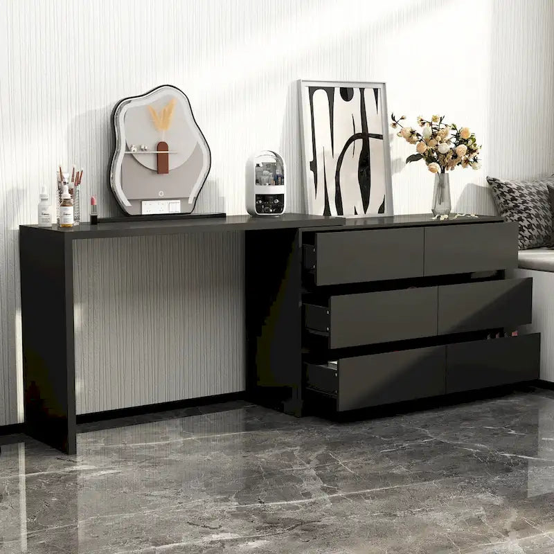 Timechee Home Rotating Dresser and Desk 6 Drawer Dresser Vanity Makeup