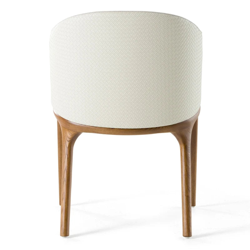 Modrest Lunde Cream Fabric, Cream Vegan Leather and Walnut Dining Arm Chair