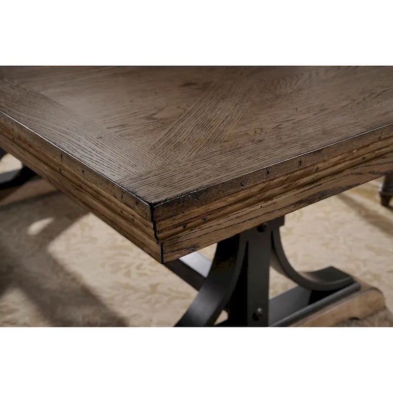 Roundhill Furniture Birmingham Nailhead 8-Piece Table with Nail Head Bench and Arm Chair Dining Set, Driftwood