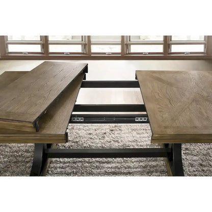 Roundhill Furniture Birmingham Nailhead 8-Piece Table with Nail Head Bench and Arm Chair Dining Set, Driftwood