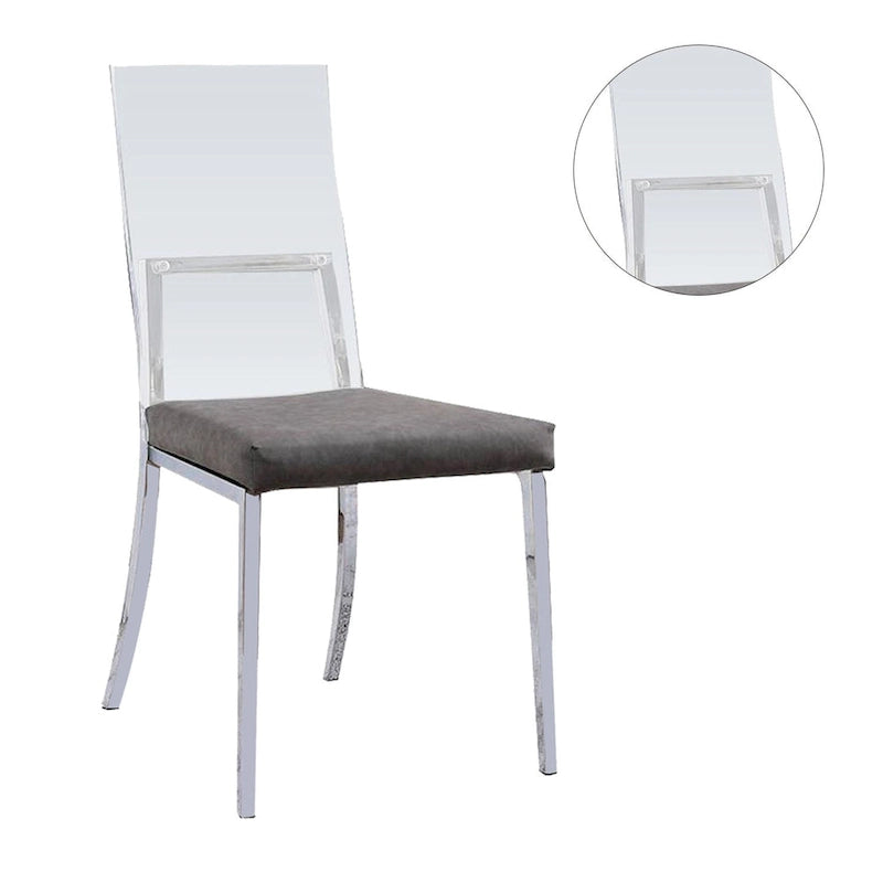 Set of 2 Acrylic and Leatherette and Metal Dining Chairs