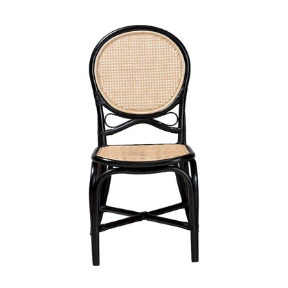Ayana Mid-Century Modern Two-Tone Black and Natural Brown Rattan Dining Chair