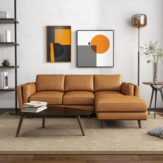 Florencia Modern Living Room Top Leather Corner Sectional Couch in Tan