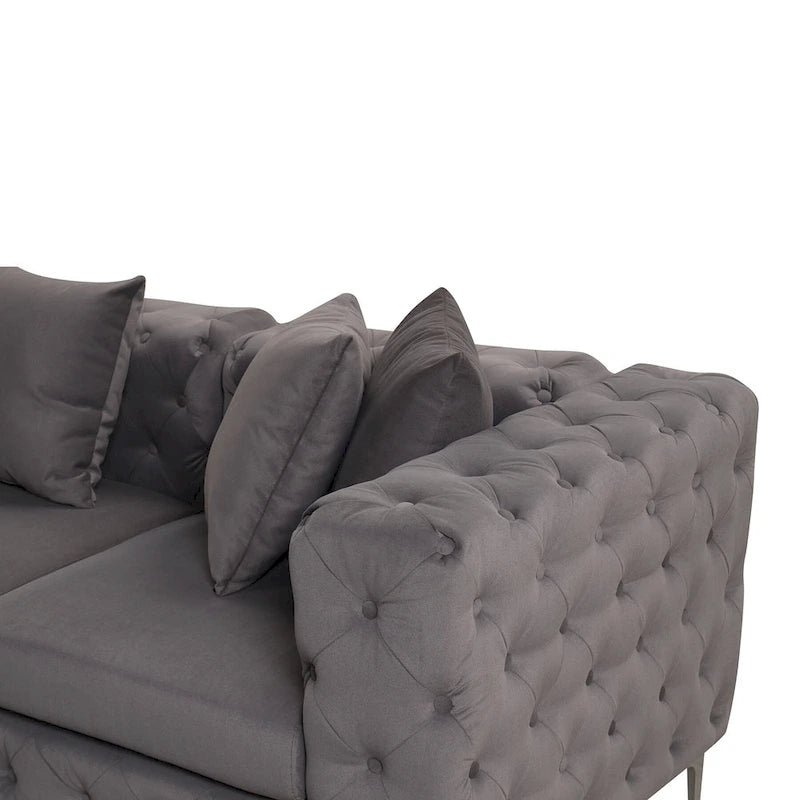 Large L-Shaped Modular Sofa, 5-Seat Velvet Sectional Couch