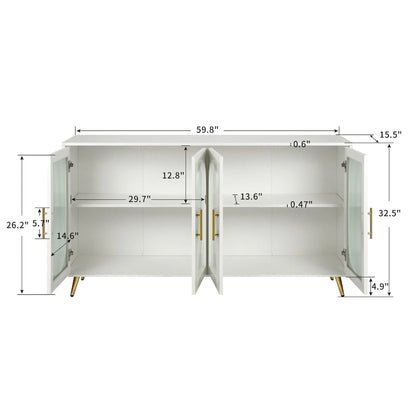 Wood TV Stand with Storage Cabinet and Adjustable Shelves - N/A