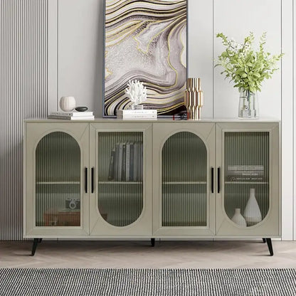 Wood TV Stand with Storage Cabinet and Adjustable Shelves - N/A