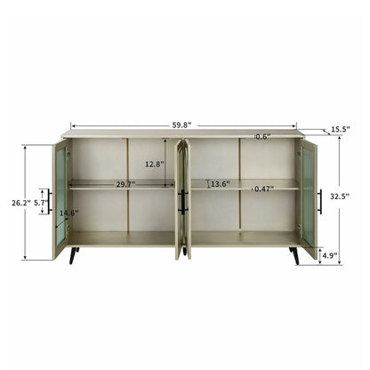 Wood TV Stand with Storage Cabinet and Adjustable Shelves - N/A