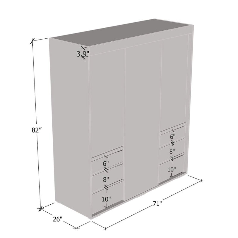 Monaco 3-door Modern 71-inch Wardrobe with Mirror