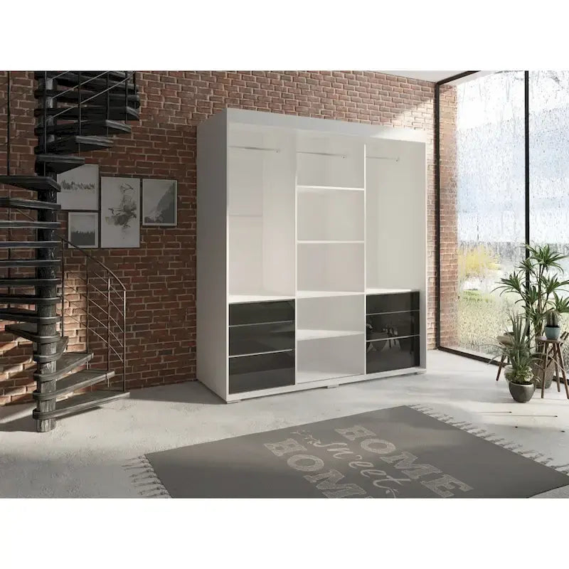 Monaco 3-door Modern 71-inch Wardrobe with Mirror
