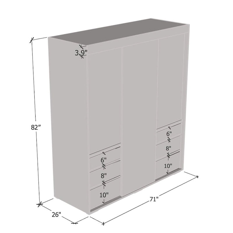Monaco 3-door Modern 71-inch Wardrobe with Mirror
