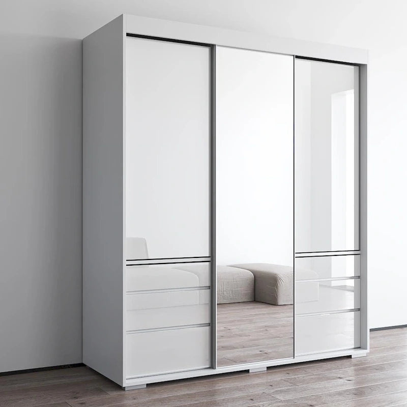 Monaco 3-door Modern 71-inch Wardrobe with Mirror