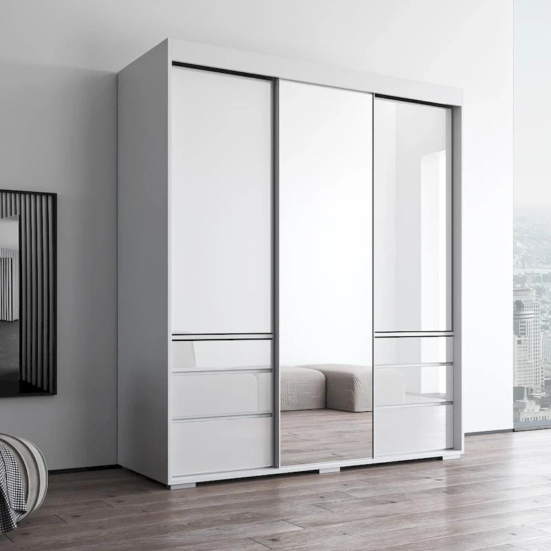 Monaco 3-door Modern 71-inch Wardrobe with Mirror