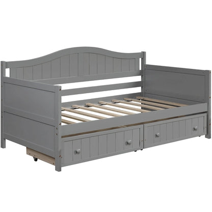 Twin Wooden Daybed with 2 drawers / Trundle Bed, Sofa Bed for Bedroom Living Room,No Box Spring Needed