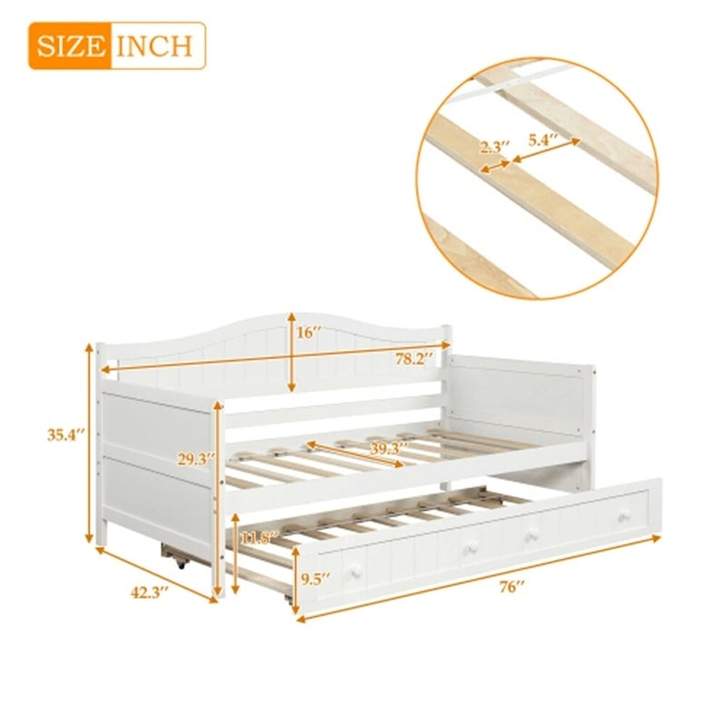 Twin Wooden Daybed with 2 drawers / Trundle Bed, Sofa Bed for Bedroom Living Room,No Box Spring Needed