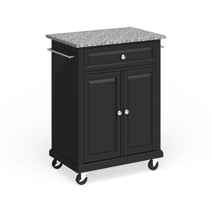 Crosley Compact Gray Granite Top Cart/ Island in Black Finish - 18d x 31w x 35.5h