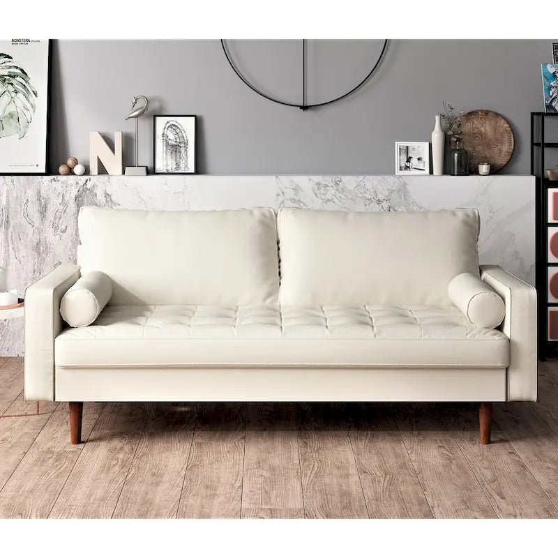 US Pride Faux Leather Mid-century Modern Sofa