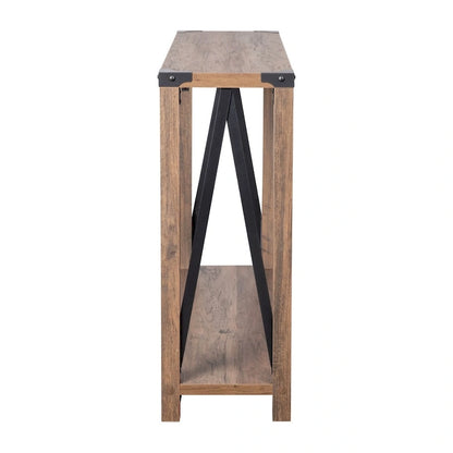 2-Tier Console Table with Metal Side Braces and Corner Caps