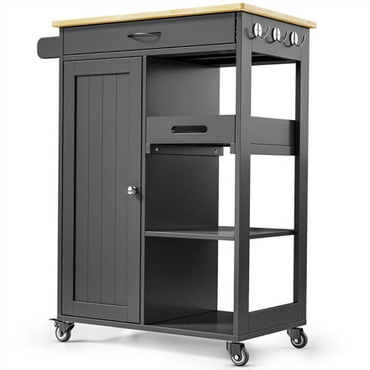Kitchen Trolley Rolling Island Cart with 1 Drawer, Storage Cabinet and 3 Tier Storage Shelves