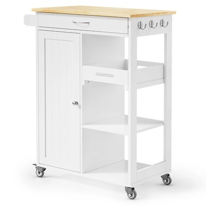 Kitchen Trolley Rolling Island Cart with 1 Drawer, Storage Cabinet and 3 Tier Storage Shelves