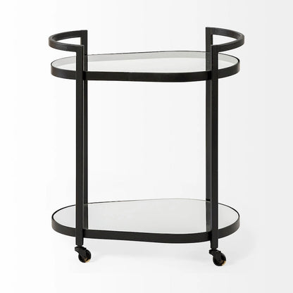 Eleonore Black Metal Frame Two-Tier w/Glass Shelves Bar Cart