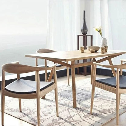 Solid Wood Elbow Kennedy Chairs Oak and Faux Leather Dining Armchair For Kitchen Bedroom Office