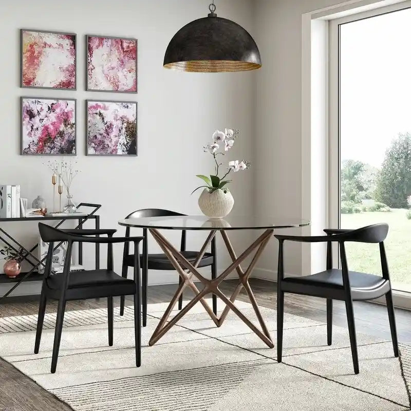 Solid Wood Elbow Kennedy Chairs Oak and Faux Leather Dining Armchair For Kitchen Bedroom Office