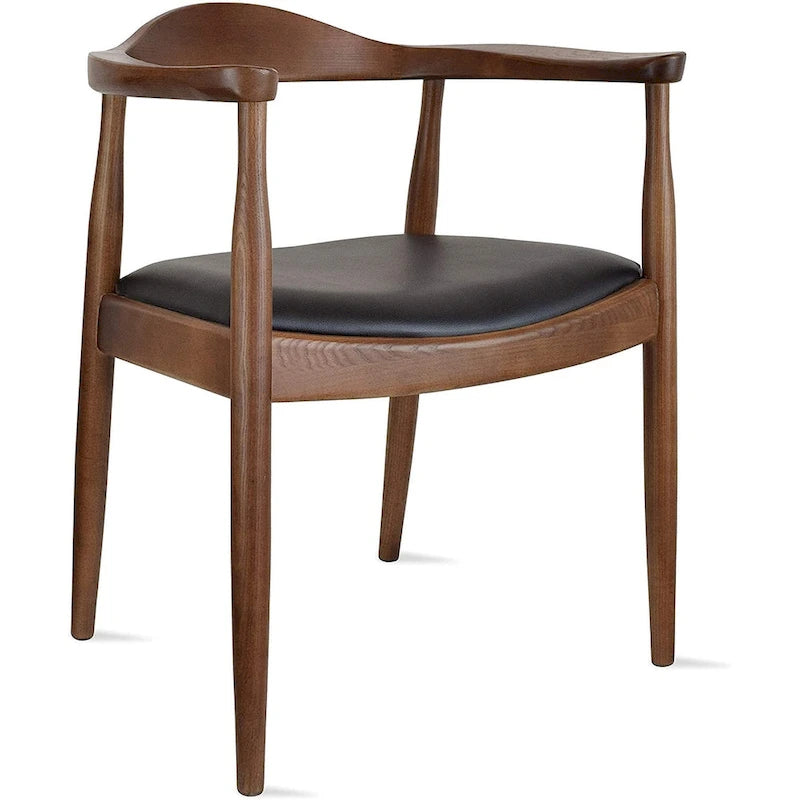 Solid Wood Elbow Kennedy Chairs Oak and Faux Leather Dining Armchair For Kitchen Bedroom Office