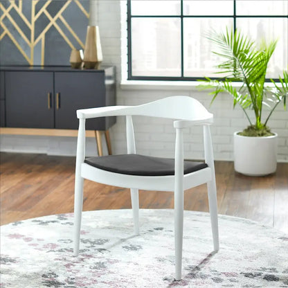 Solid Wood Elbow Kennedy Chairs Oak and Faux Leather Dining Armchair For Kitchen Bedroom Office