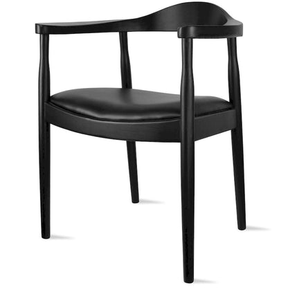 Solid Wood Elbow Kennedy Chairs Oak and Faux Leather Dining Armchair For Kitchen Bedroom Office