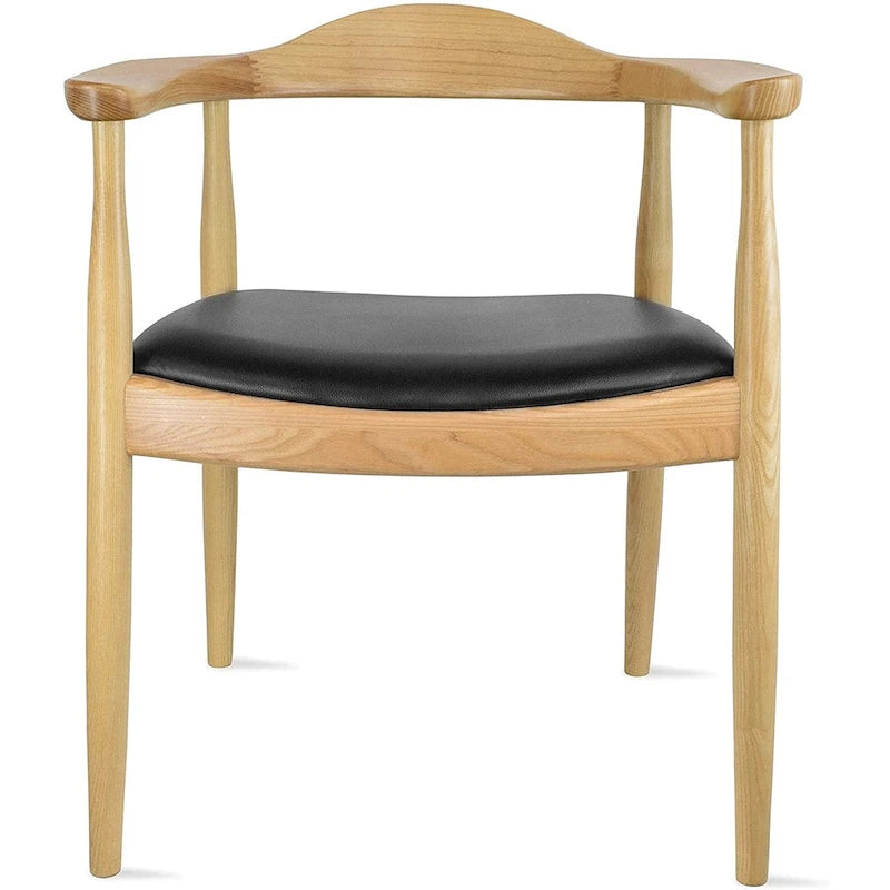 Solid Wood Elbow Kennedy Chairs Oak and Faux Leather Dining Armchair For Kitchen Bedroom Office