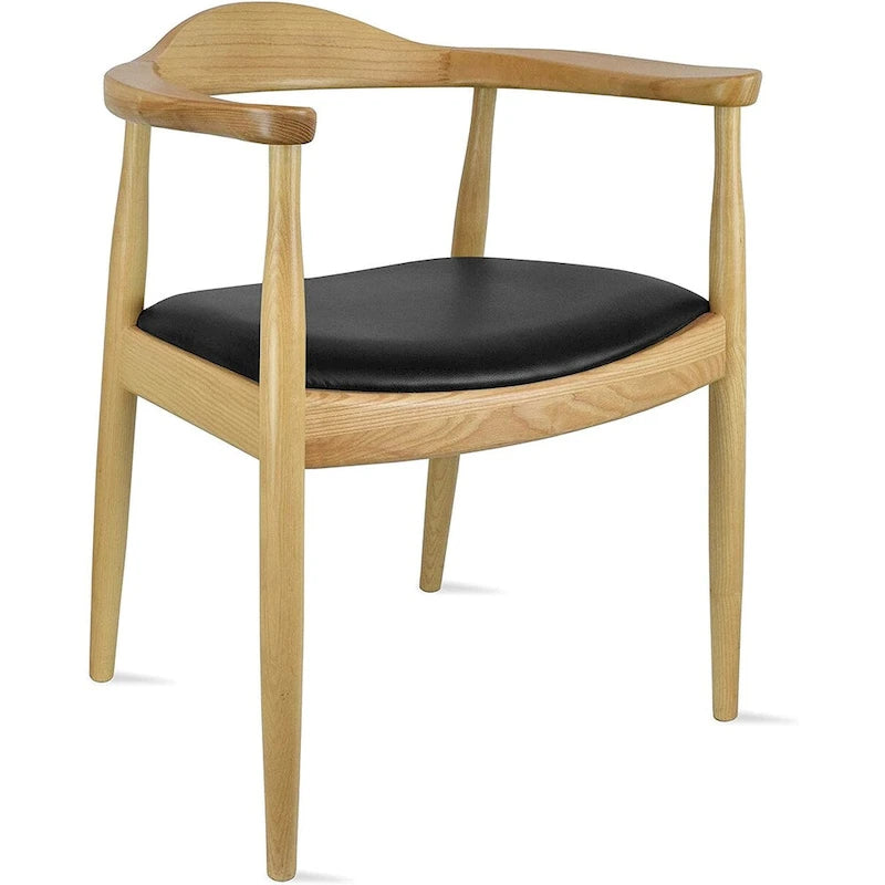 Solid Wood Elbow Kennedy Chairs Oak and Faux Leather Dining Armchair For Kitchen Bedroom Office