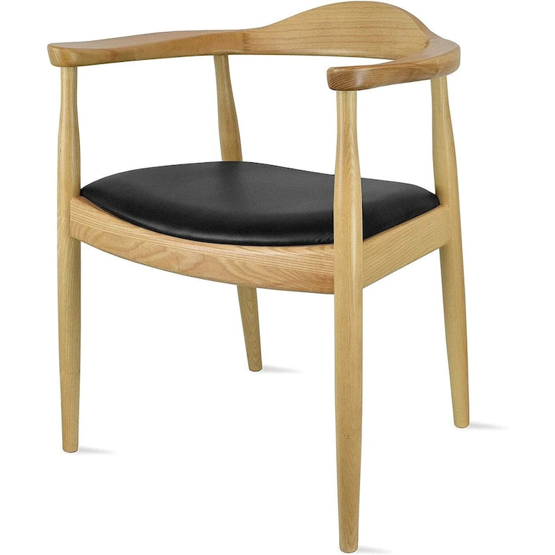 Solid Wood Elbow Kennedy Chairs Oak and Faux Leather Dining Armchair For Kitchen Bedroom Office