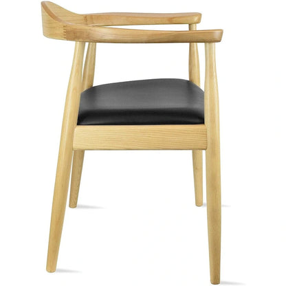 Solid Wood Elbow Kennedy Chairs Oak and Faux Leather Dining Armchair For Kitchen Bedroom Office